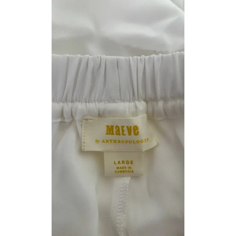 Maeve Anthropologie Pull On Silky Parachute Pants Womens Size Large White New